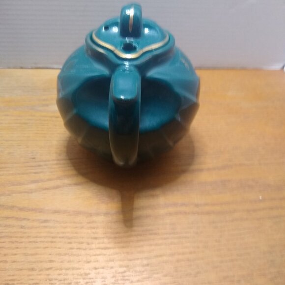 VTG Hall China Co. Teapot 6 Cup Turquoise Heavy Gold Trim & Stars USA - Picture 2 of 7